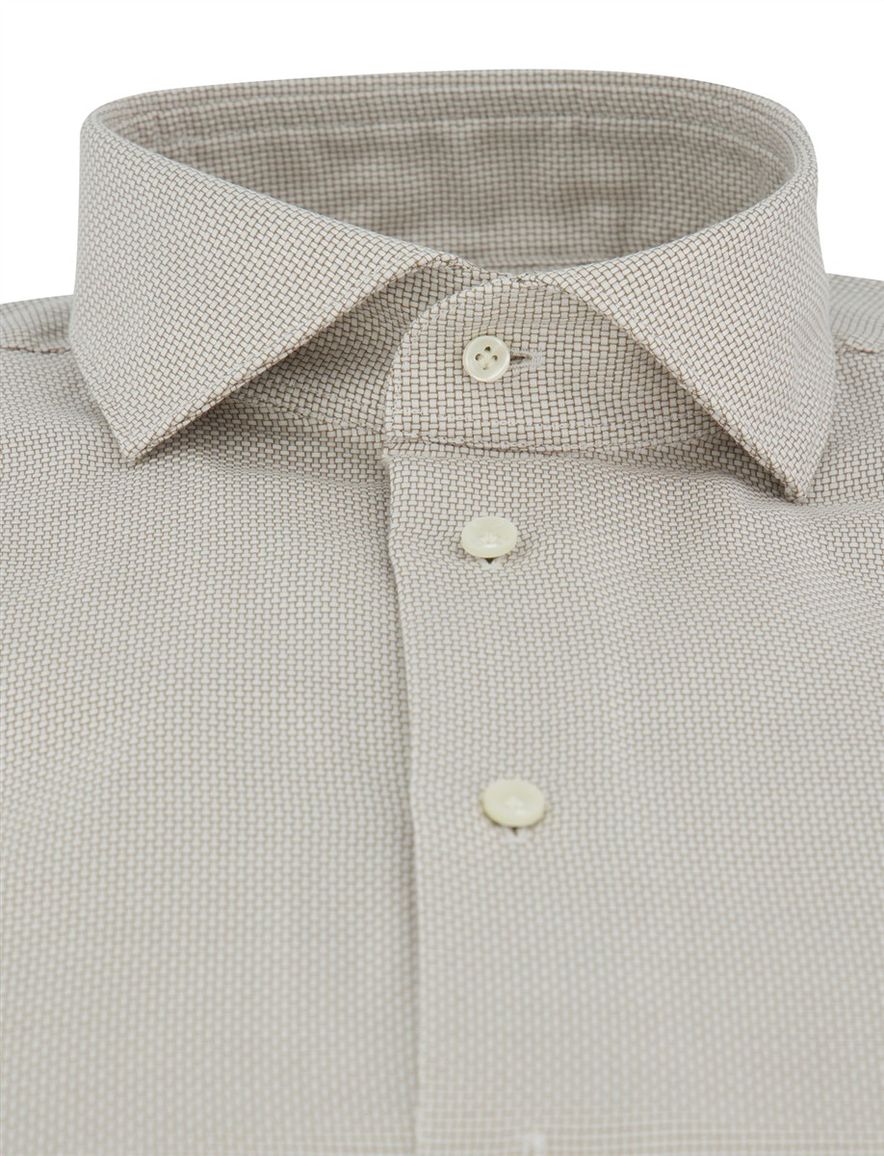 Overhemd Profuomo Slim Fit beige structuur katoen