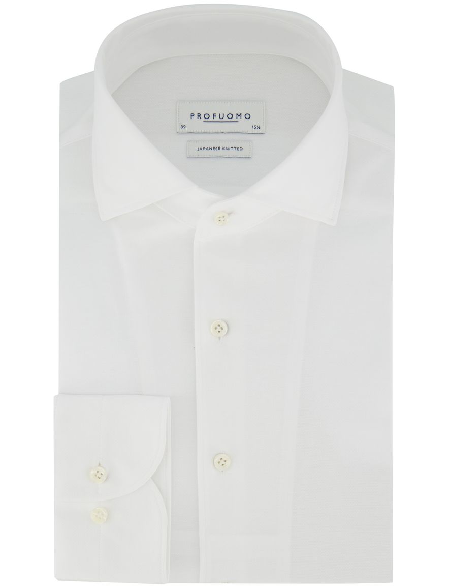 Profuomo Japanese Knitted overhemd wit effen