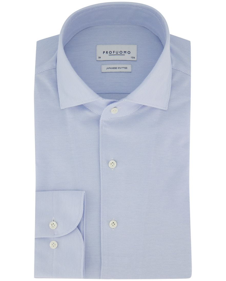 Profuomo Japanese Knitted overhemd lichtblauw effen