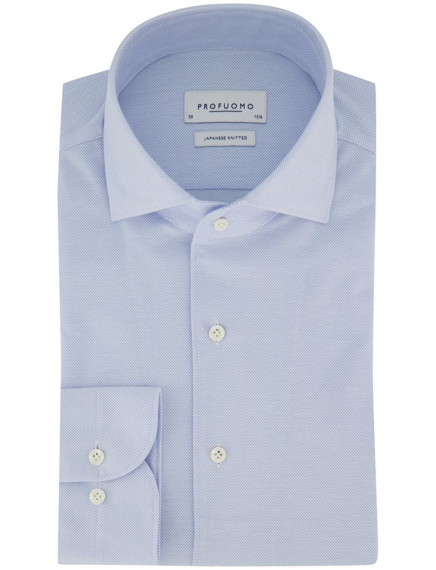 Profuomo Japanese Knitted overhemd lichtblauw effen