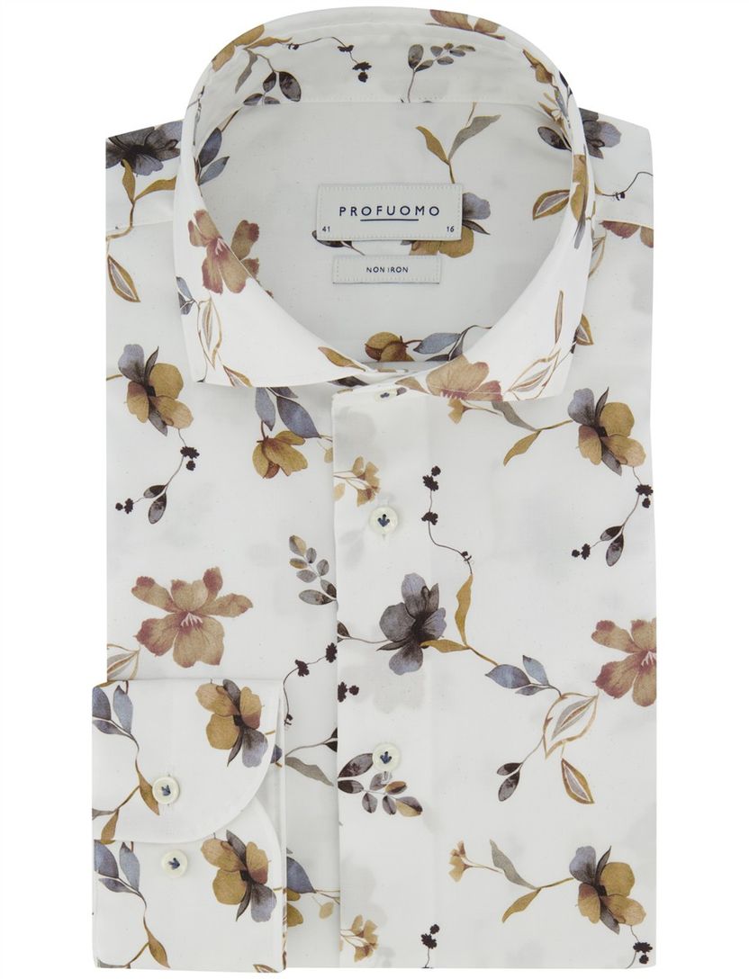 Witte bloemen geprint overhemd Profuomo Slim Fit