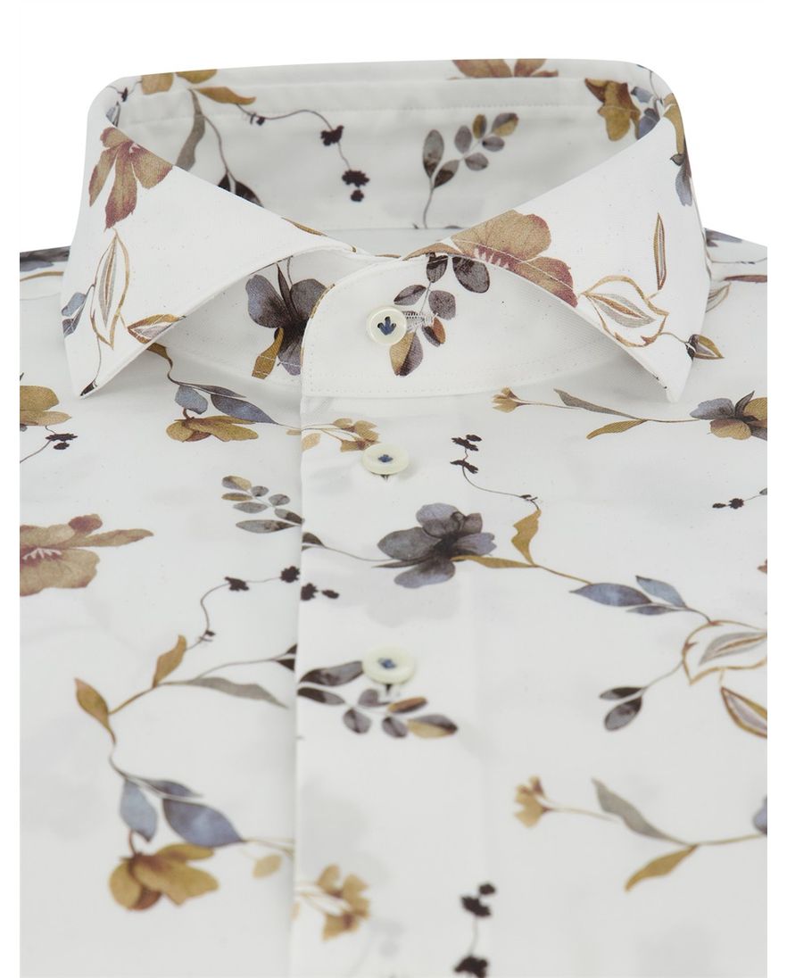 Overhemd Profuomo Slim Fit wit geprint bloemen