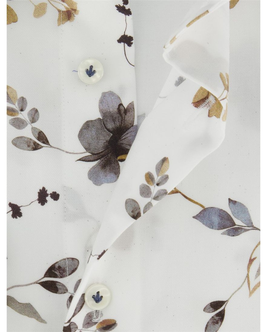 Overhemd Profuomo Slim Fit wit geprint bloemen