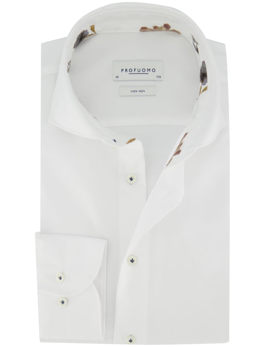 Profuomo overhemd Slim Fit wit effen strijkvrij