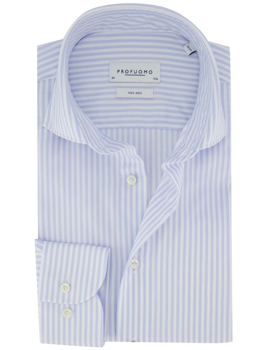 Profuomo overhemd Slim Fit lichtblauw gestreept strijkvrij