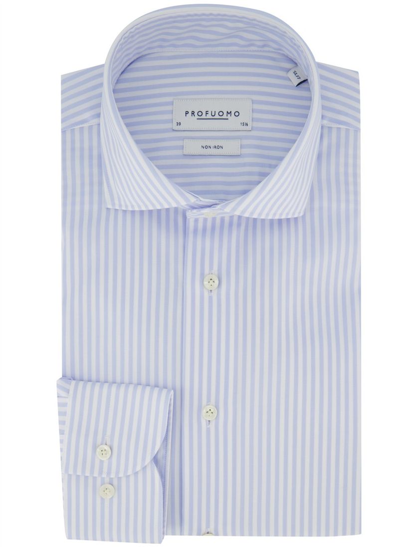 Lichtblauw gestreept Profuomo overhemd Slim Fit