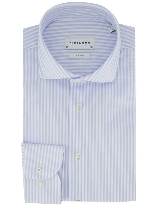 Profuomo overhemd Slim Fit lichtblauw gestreept strijkvrij