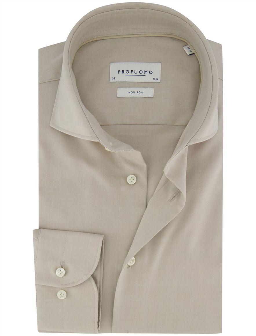Profuomo overhemd mouwlengte 7 Slim Fit beige