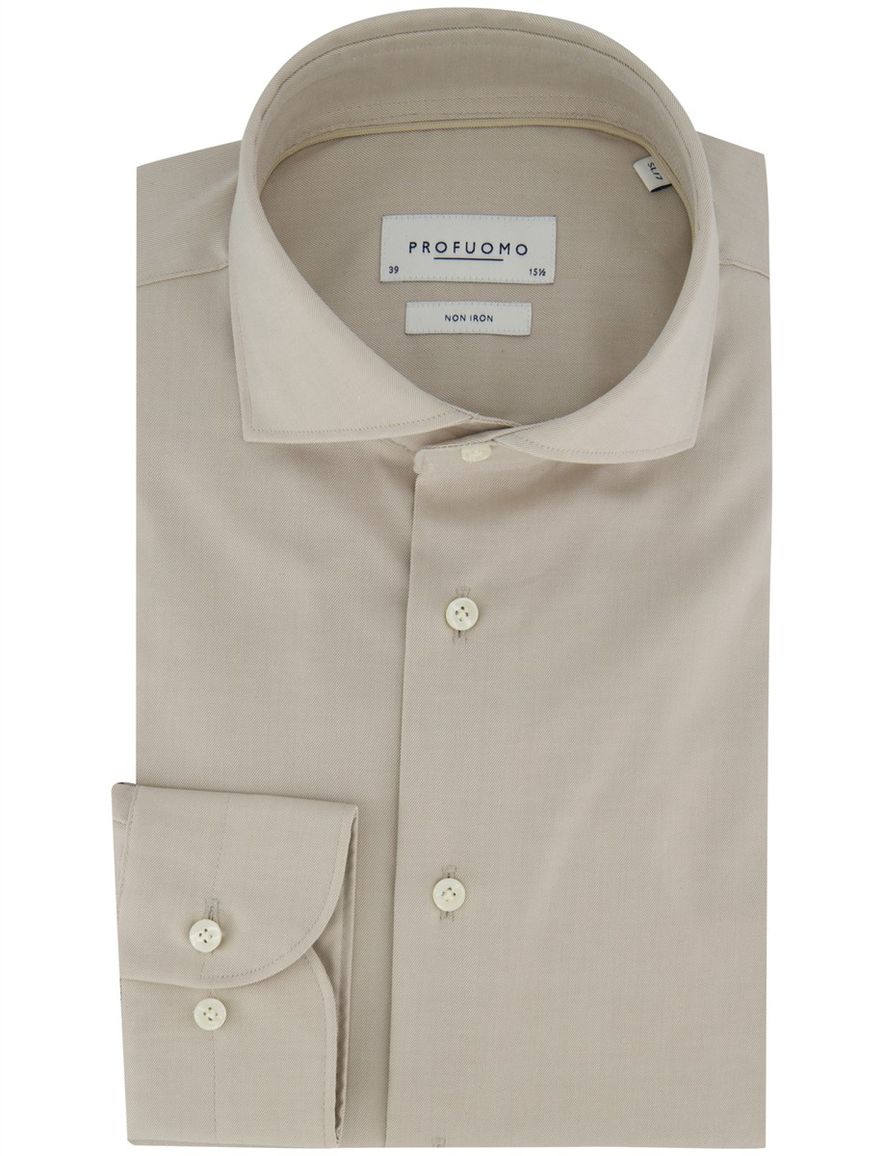 Profuomo overhemd mouwlengte 7 Slim Fit beige