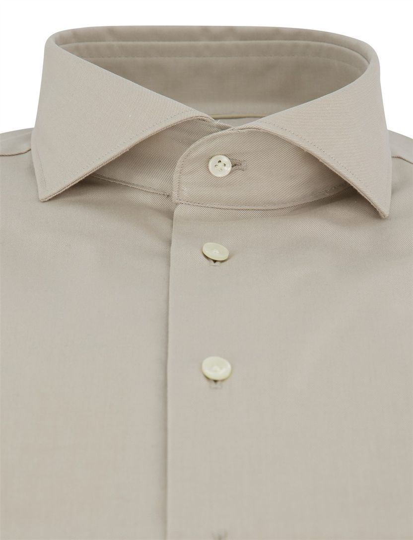 Beige Profuomo overhemd Slim Fit mouwlengte 7 katoen