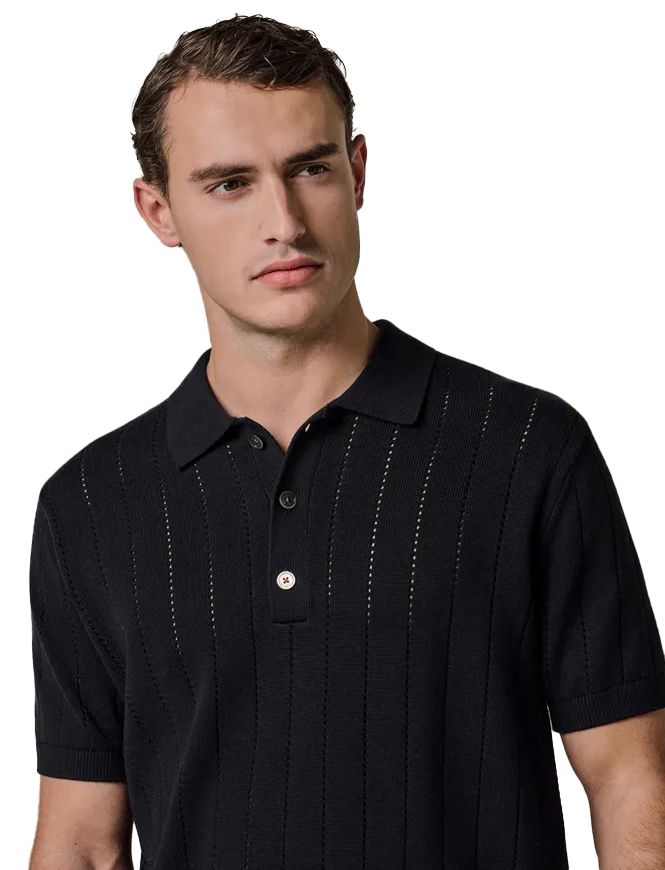 Profuomo poloshirt navy effen met structuur