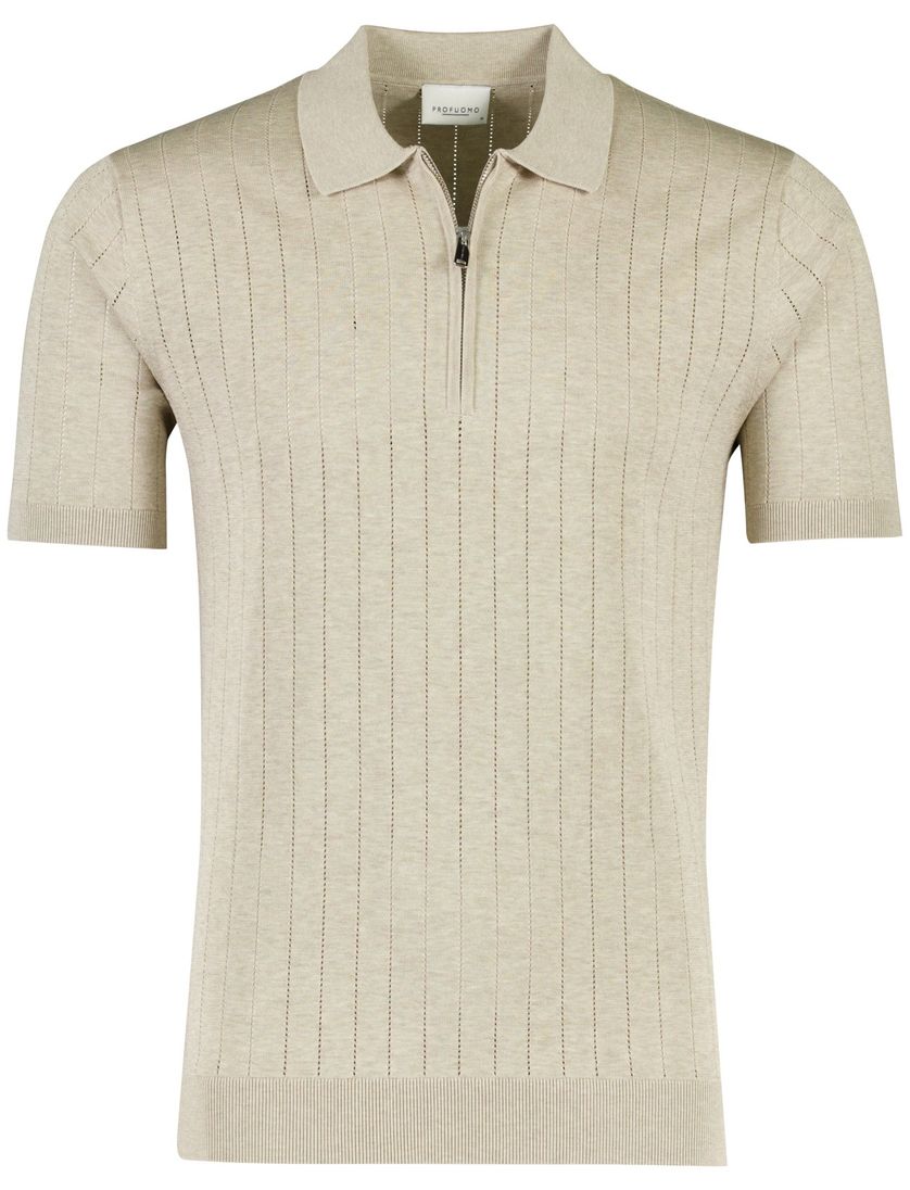 Poloshirt met rits beige Profuomo normale fit