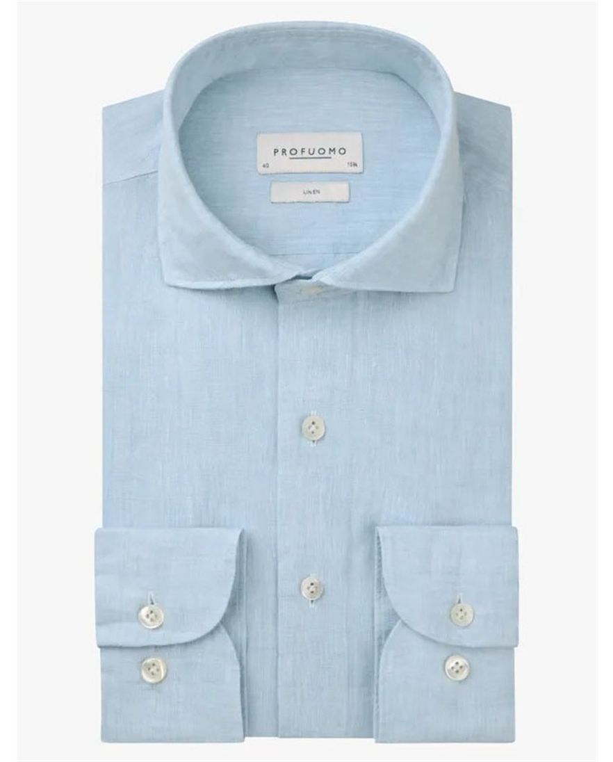 Overhemd Profuomo lichtblauw cutaway boord Slim Fit linnen