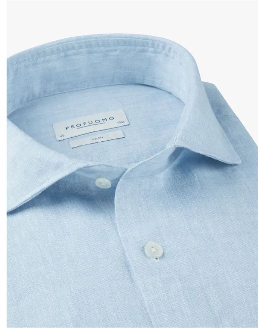 Overhemd Profuomo lichtblauw cutaway boord Slim Fit linnen