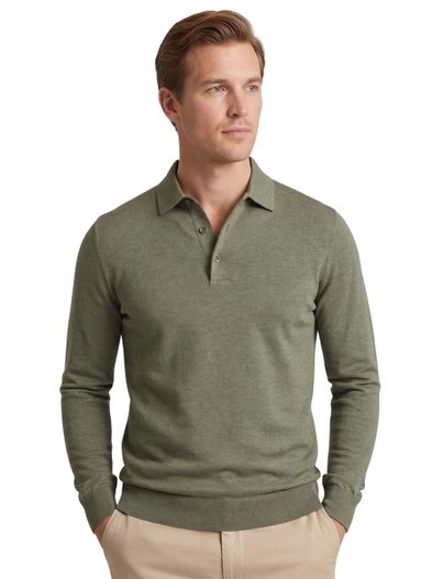 Profuomo Groen gemeleerd poloshirt Profuomo normale fit 3 knoops