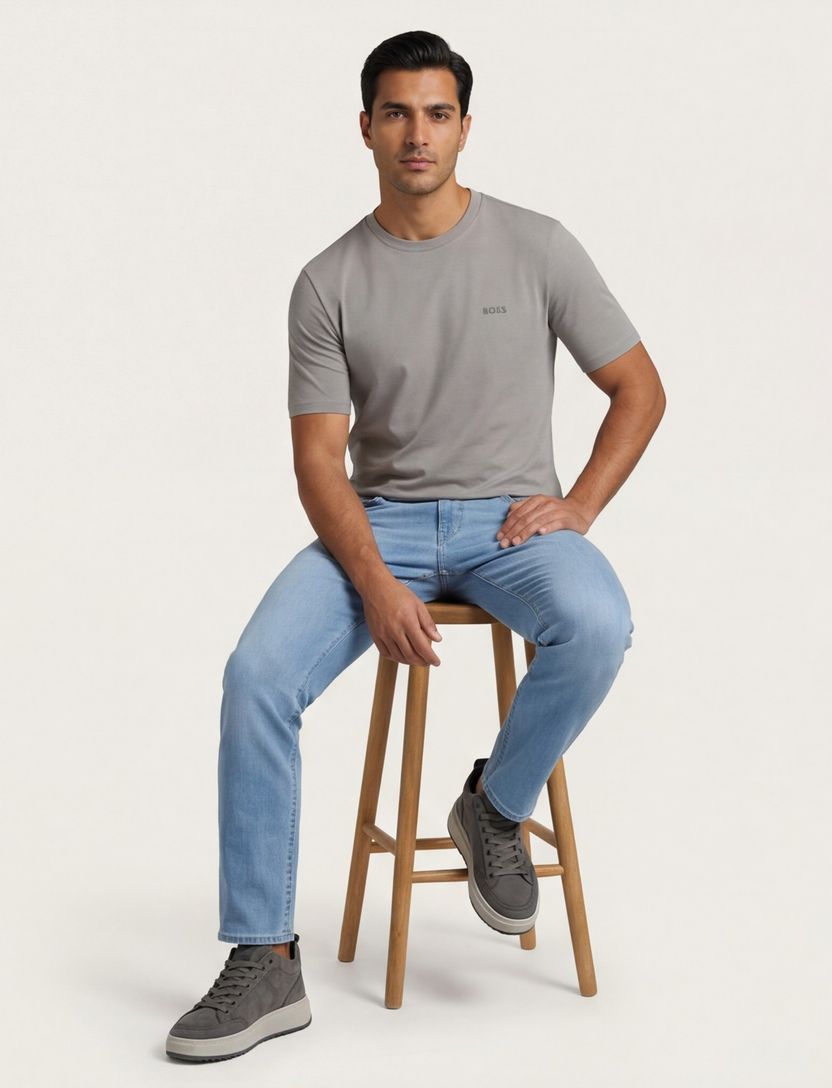 t-shirt Boss Green tee stretch grijs katoen