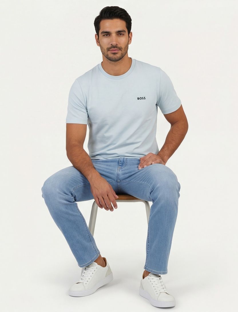 t-shirt Boss Green tee stretch lichtblauw logo