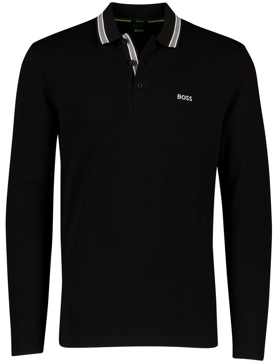 BOSS Black Plisy Poloshirt zwart lange mouw