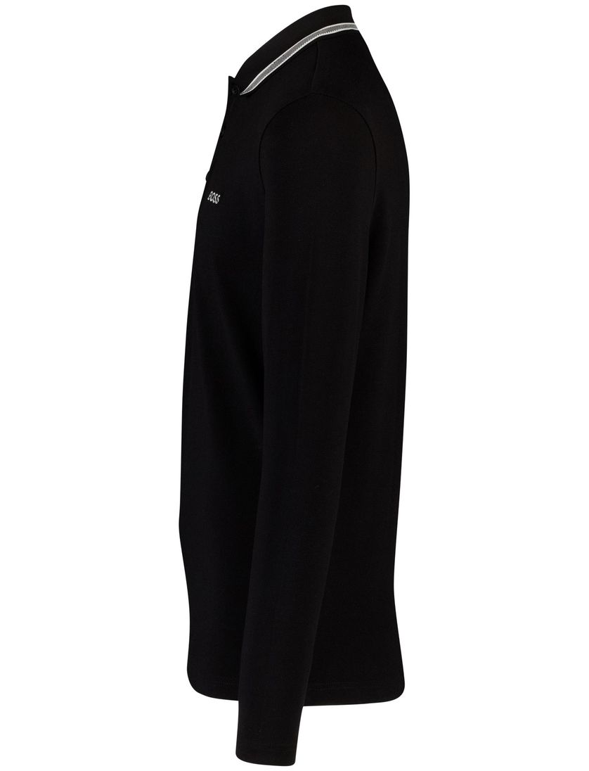 Poloshirt Boss Green Plisy zwart normale fit 3 knoopjes