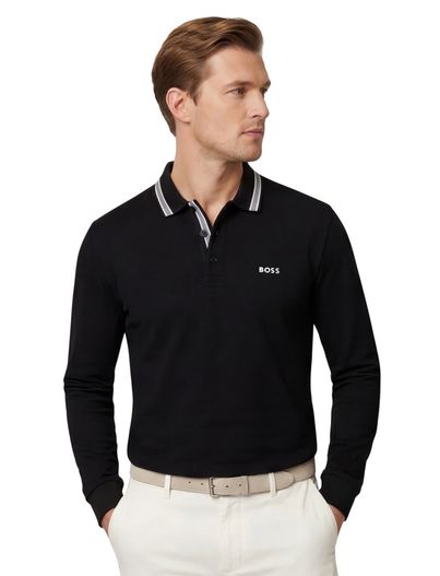 Hugo Boss BOSS Black Plisy Poloshirt zwart lange mouw
