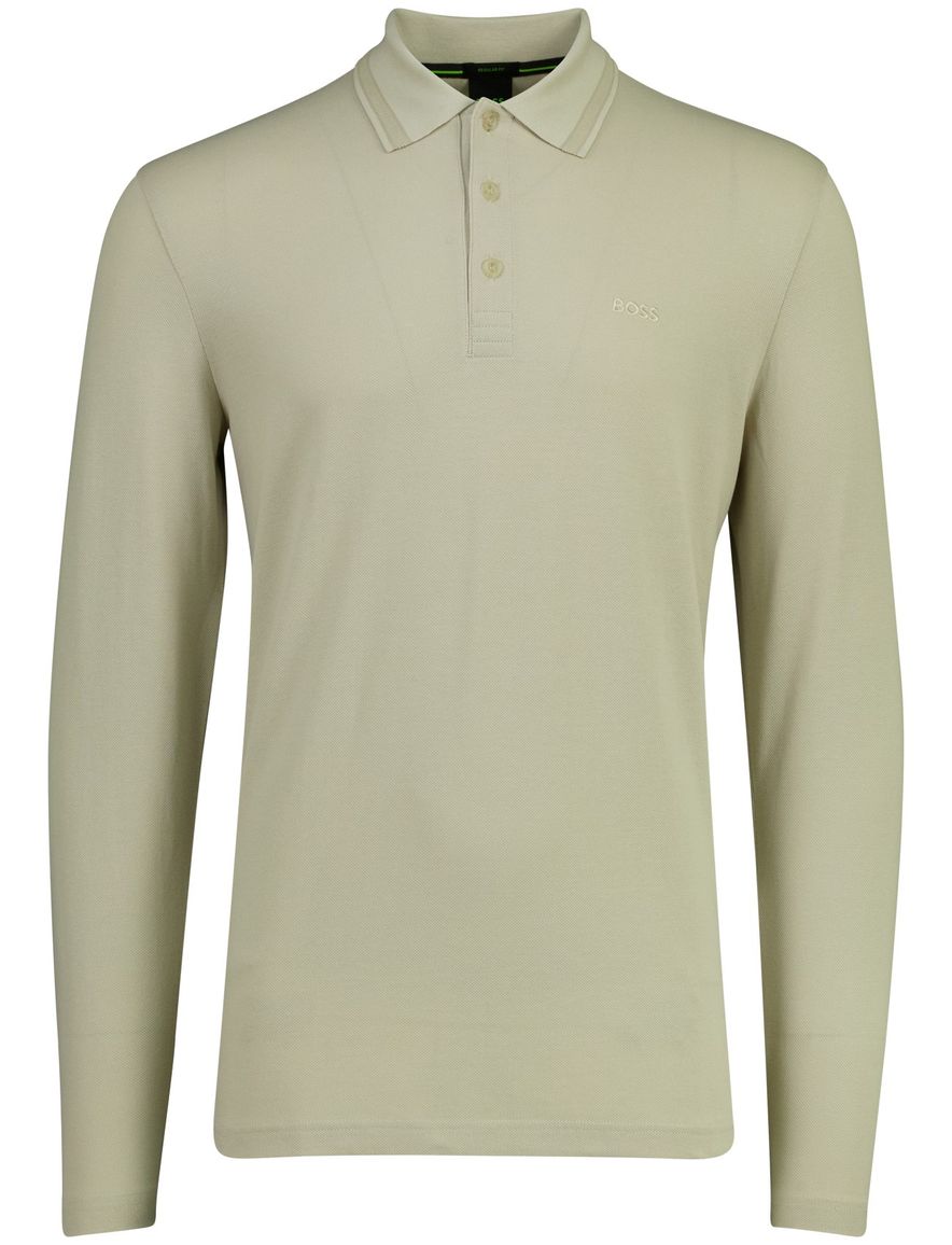 BOSS Green Plisy regular fit poloshirt lange mouw beige