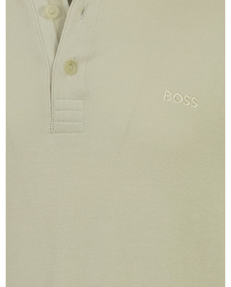 BOSS Green Plisy poloshirt 3 knoops lange mouw beige