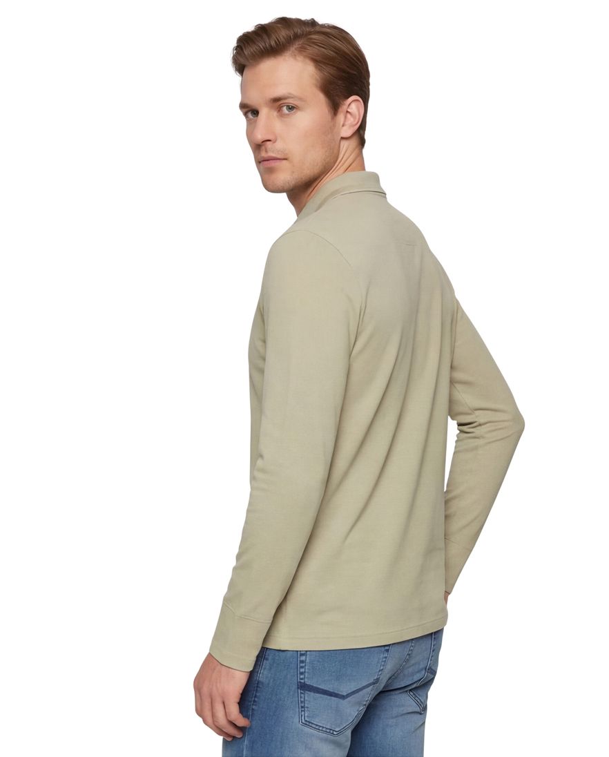 BOSS Green Plisy poloshirt 3 knoops lange mouw beige