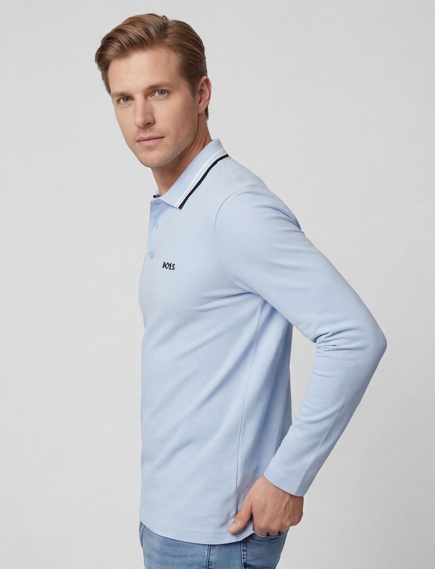 Boss Green Plisy blauw poloshirt pique logo