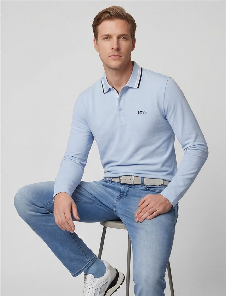 Boss Green Plisy blauw poloshirt pique logo