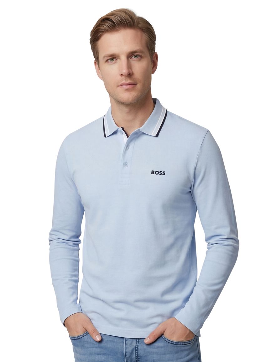 Boss Green Plisy blauw poloshirt pique logo