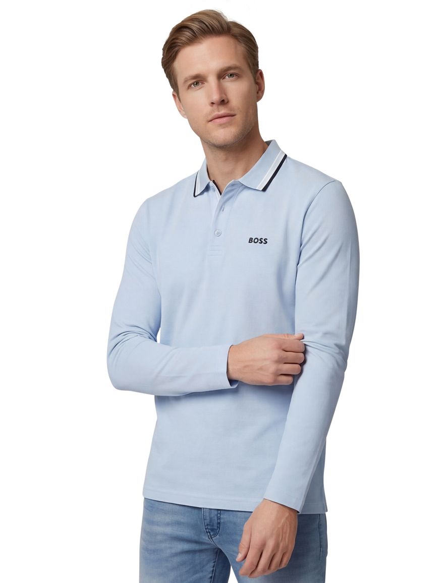 Boss Green Plisy blauw poloshirt pique logo