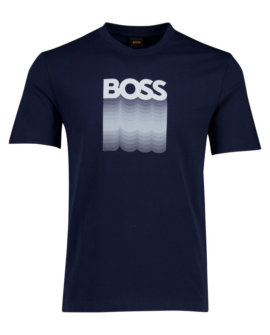 Boss orange teinsignia t-shirt met opdruk donkerblauw