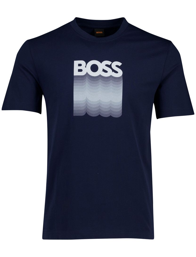 t-shirt donkerblauw Boss Orange Teinsignia opdruk