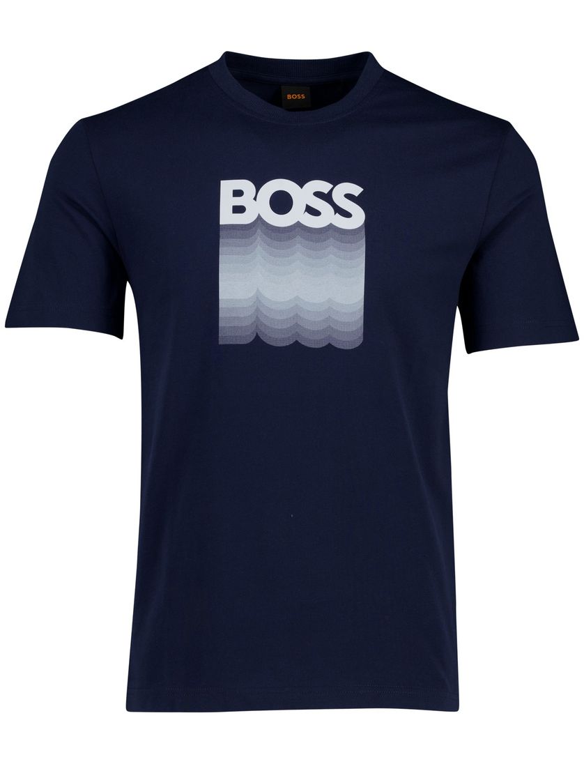 t-shirt donkerblauw Boss Orange Teinsignia opdruk