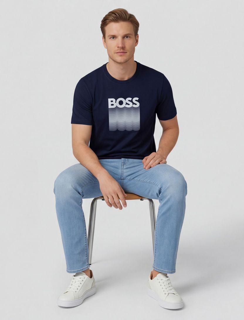 t-shirt donkerblauw Boss Orange Teinsignia opdruk