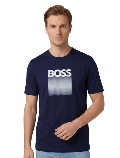 Hugo Boss t-shirt donkerblauw Boss Orange Teinsignia opdruk