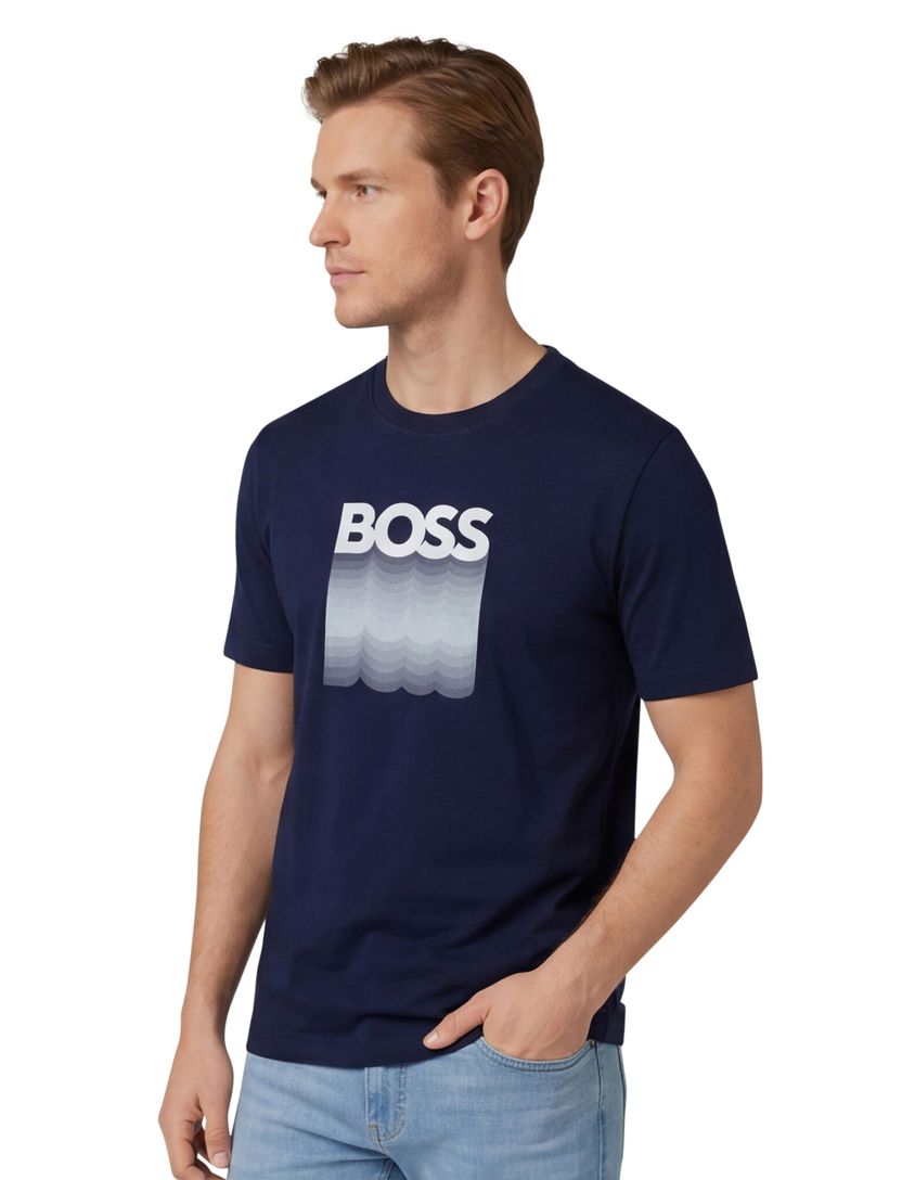 t-shirt donkerblauw Boss Orange Teinsignia opdruk