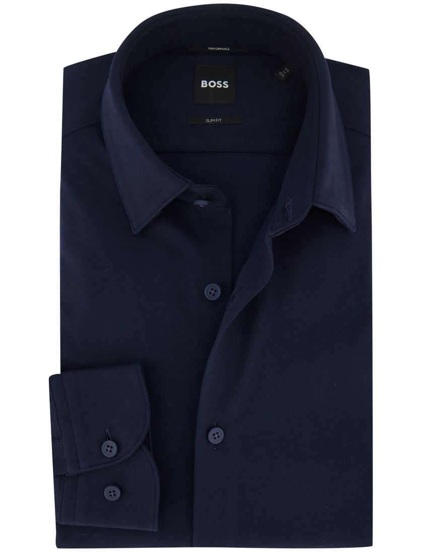Overhemd navy BOSS P-Hank mouwlengte 7 semi-wide collar slim fit