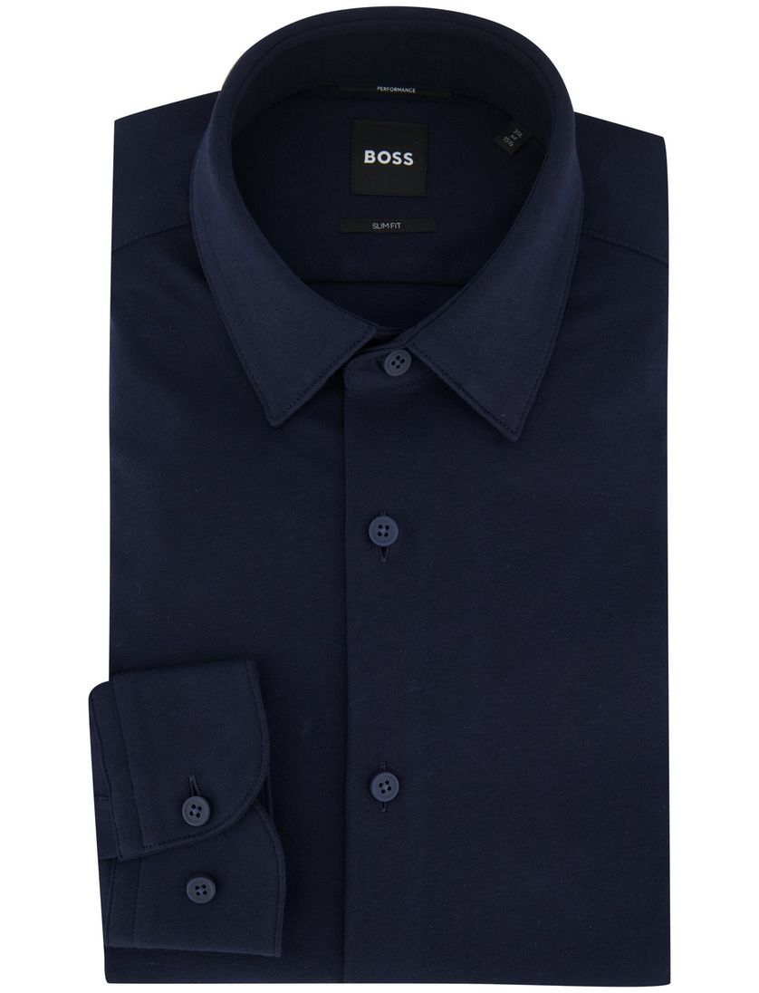 Overhemd navy BOSS P-Hank mouwlengte 7 semi-wide collar slim fit