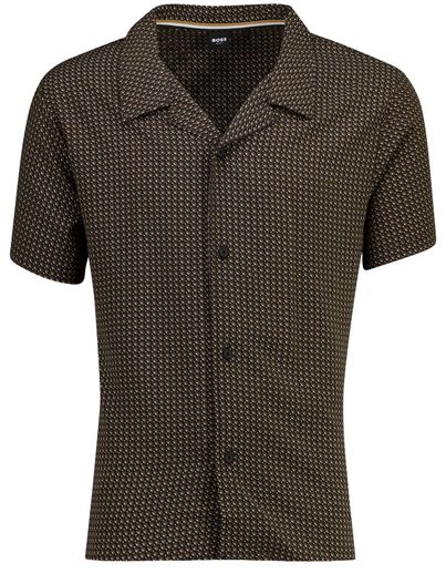 Hugo Boss BOSS Black Beach zwart overhemd korte mouw reverskraag patroon