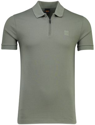 Hugo Boss Poloshirt Boss Orange groen rits normale fit pique
