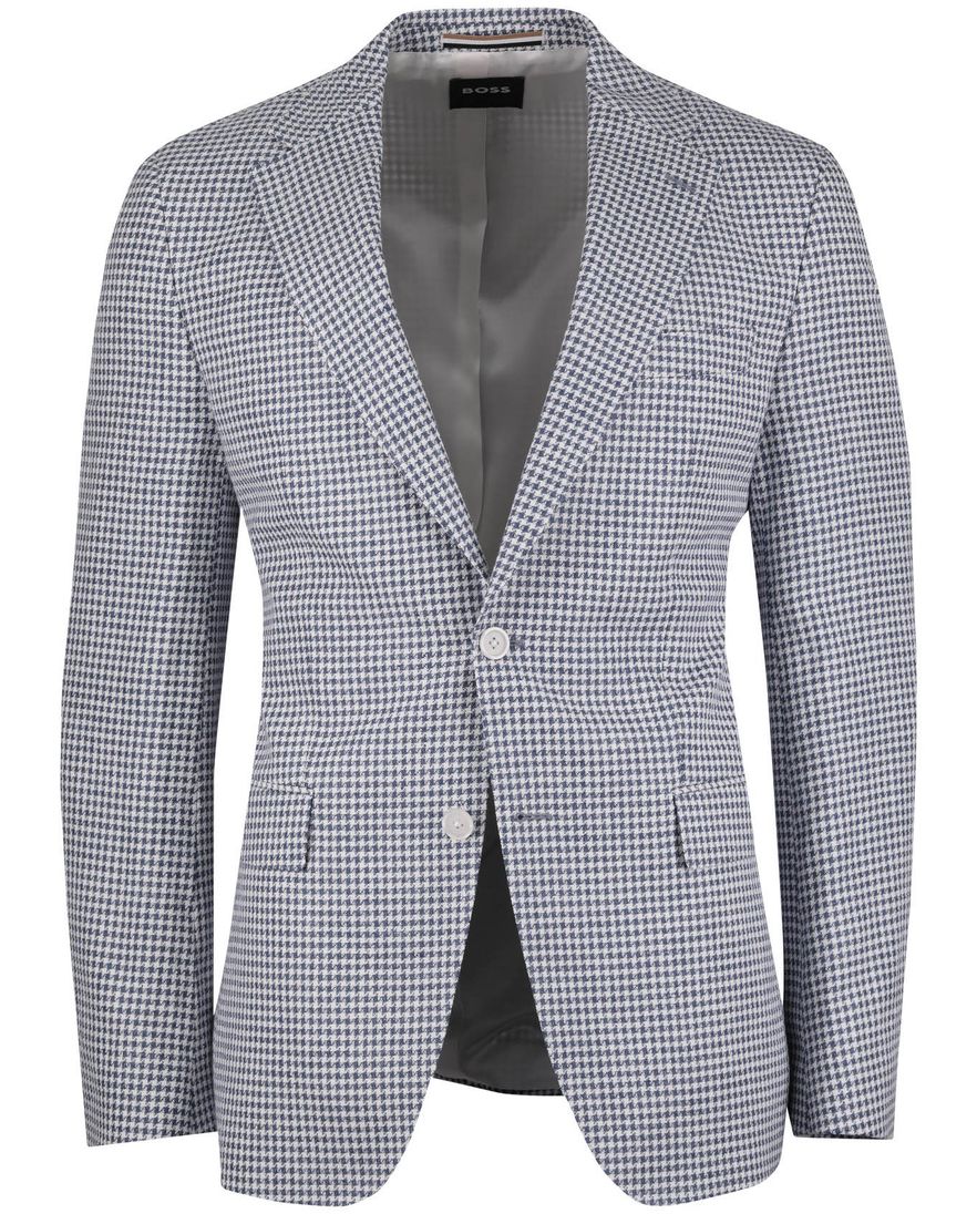 blauw wit geruit colbert Boss Black H-Hutson-262 linnen