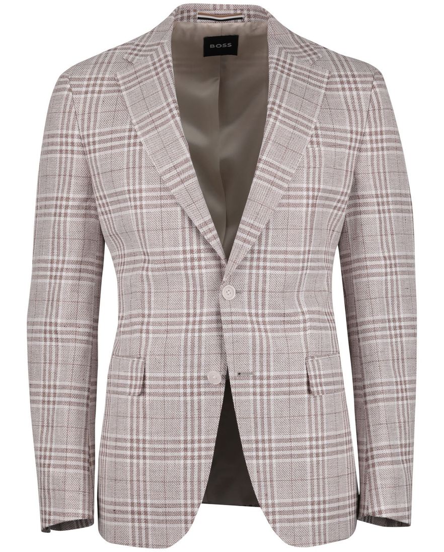 beige bruin geruit colbert Boss Black H-Hutson-262 linnen