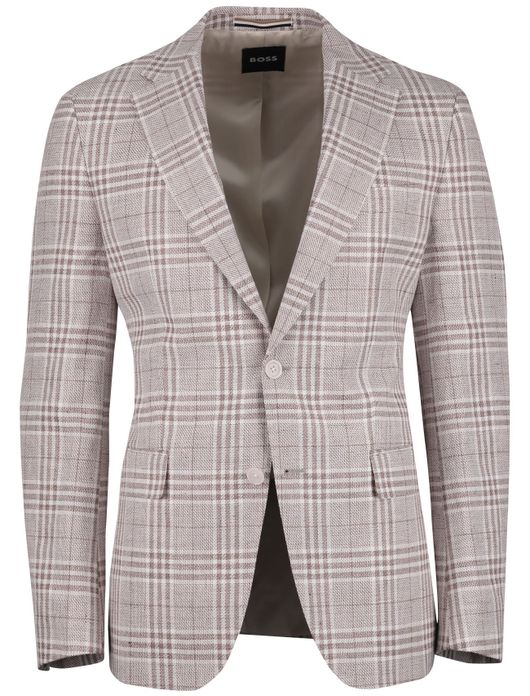 Boss H-Hutson-262 beige bruin colbert linnen geruit