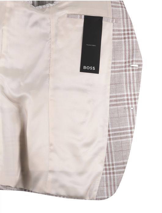 Boss H-Hutson-262 beige bruin colbert linnen geruit