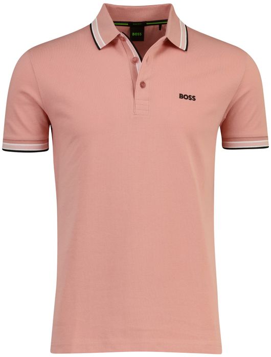 Boss Green poloshirt Paddy korte mouw 3-knoops pasteloranje