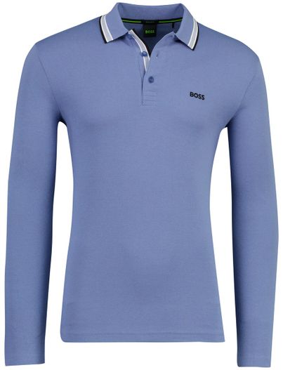 Hugo Boss BOSS Green lange mouw polo Plisy blauw pique