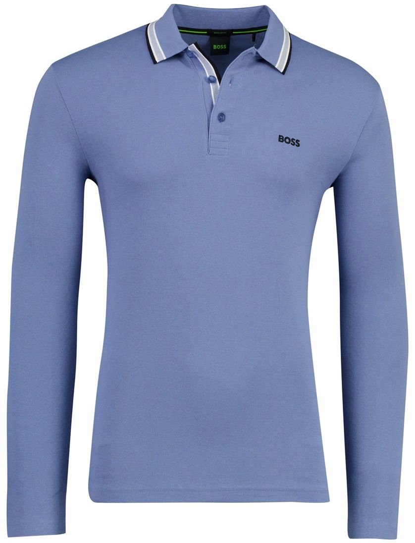 Lange mouw Plisy polo BOSS Green blauw 3-knoops