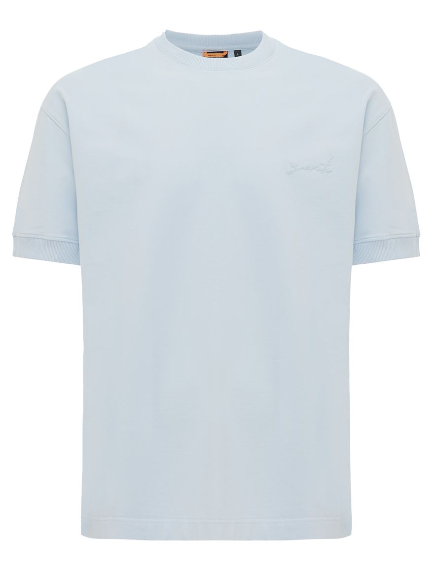 Lichtblauw Genti t-shirt effen met ronde hals