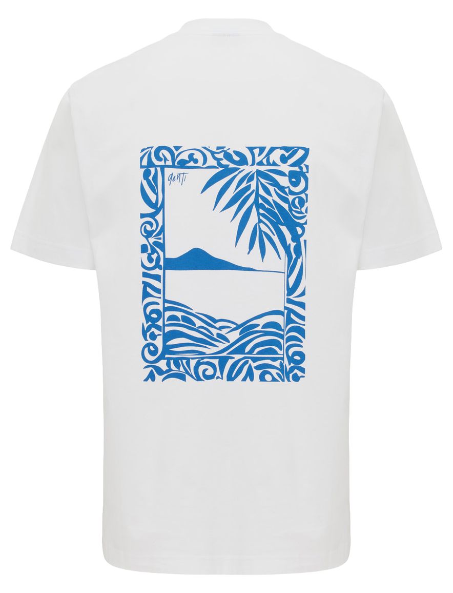 Genti T-shirt wit blauwe backprint